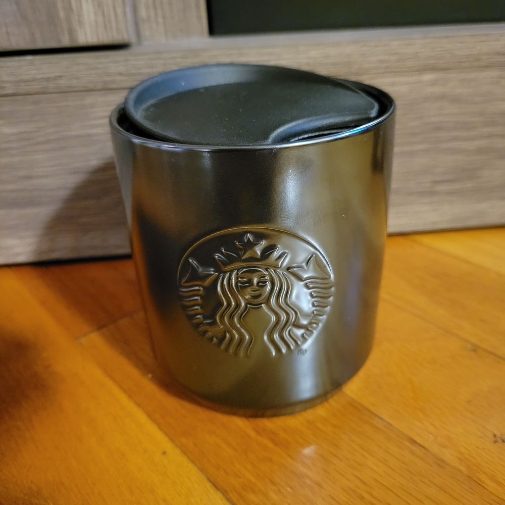 STARBUCKS Metallic Gray Ceramic Short Travel Mug Cup Tumbler W/Lid  4"  2022